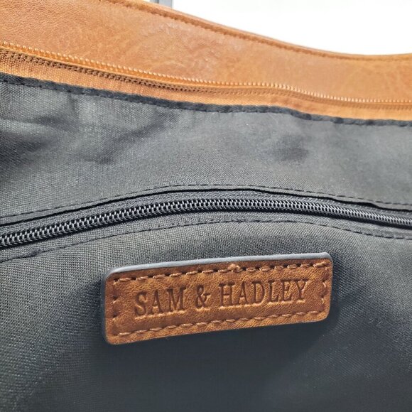 Sam & Hadley Women's Brown Tote Bag Leather Double Handle Zip Closure Pockets - Picture 12 of 13